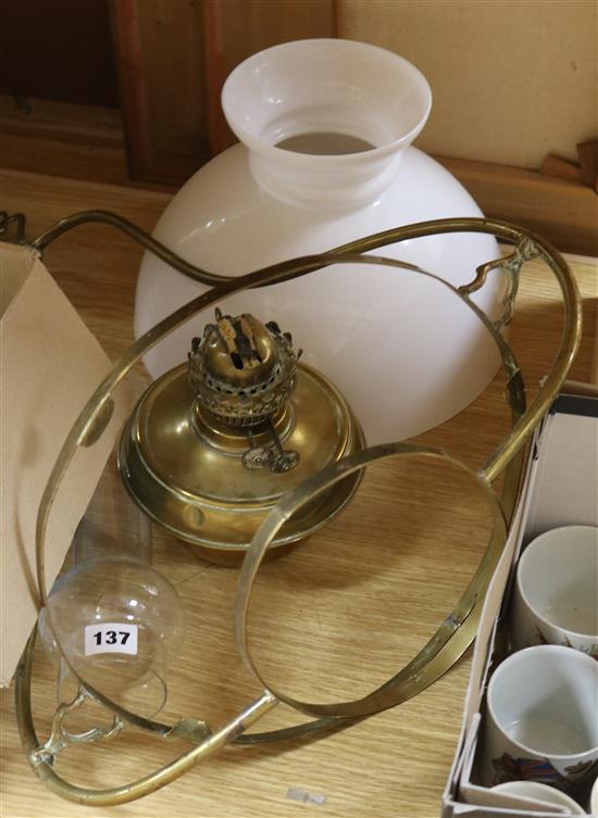 A Victorian hanging oil lamp